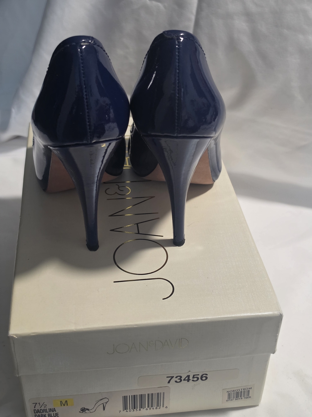 Joan & David Dark Blue Patent Peep-Toe Pumps - Picture 4 of 5